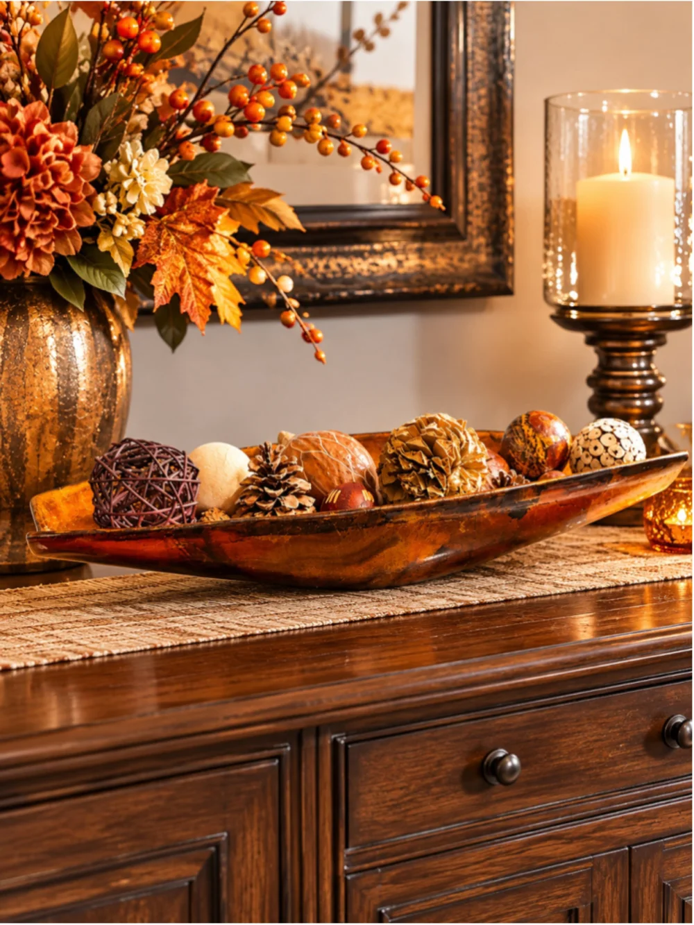 Decorative Canoe-Style Tray / Centerpiece – 21” Long x 7” Wide